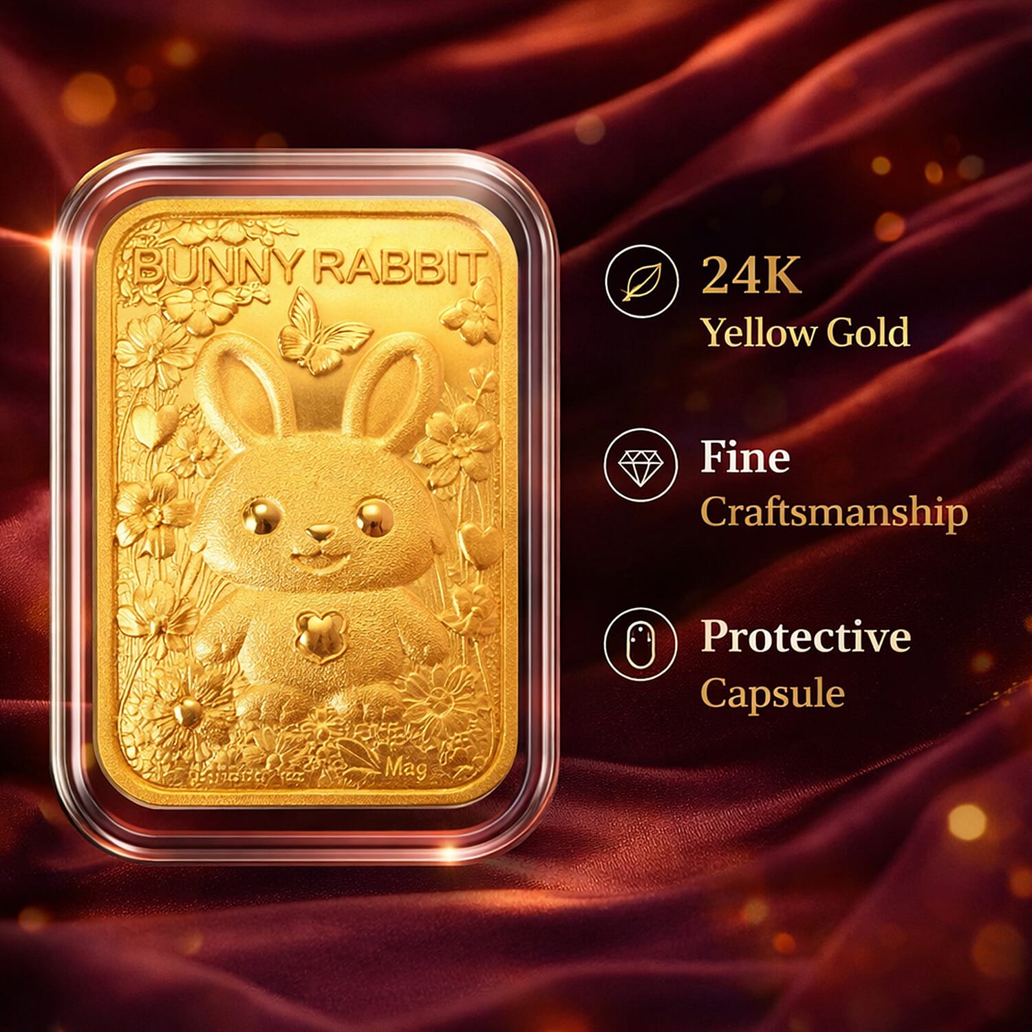 Set of Four 24K Yellow Gold Essential Piece (99.99% Gold Purity) - Rabbit Embossed Collectable