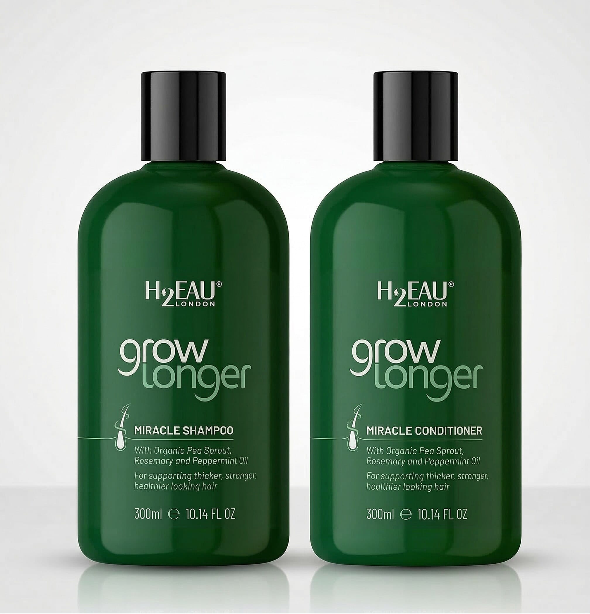 Set Of 2 H2EAU London Grow Longer Miracle Shampoo and Conditioner - 300ml