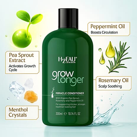 Set Of 2 H2EAU London Grow Longer Miracle Shampoo and Conditioner - 300ml