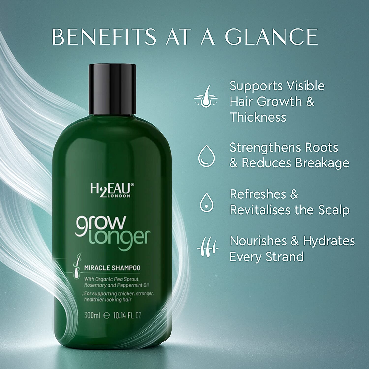 Set Of 2 H2EAU London Grow Longer Miracle Shampoo and Conditioner - 300ml