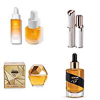 Golden Glow Mother s Day Gift Set (Facial Serum,Hair Remover,V.V. Love Dama DE ORO EDP and STASH Hair and Elixir Oil)