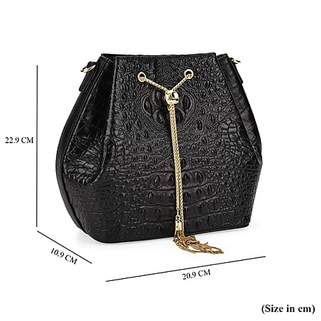 La Marey Genuine Leather Crocodile Embossed Handbag with Mulberry Silk Printed Scarf