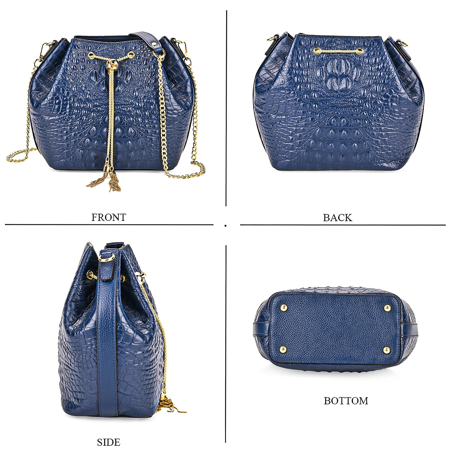 La Marey Genuine Leather Crocodile Embossed Handbag with Mulberry White and Multi Silk Printed Scarf