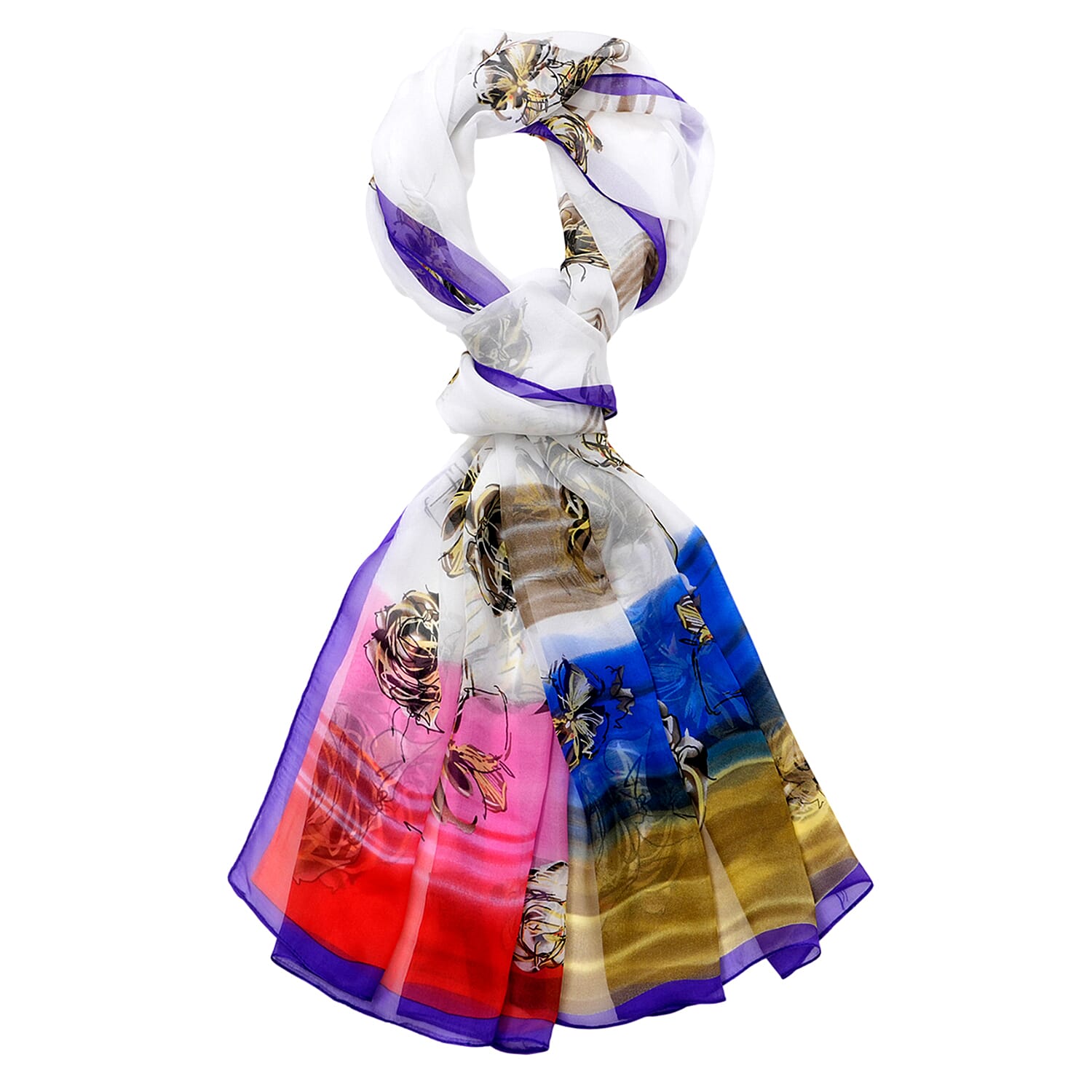 La Marey Genuine Leather Crocodile Embossed Handbag with Mulberry White and Multi Silk Printed Scarf