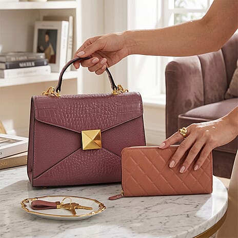 Genuine Leather Stud Handbag with Detachable Shoulder Strap Pattern Embossed Wallet with RFID Protection