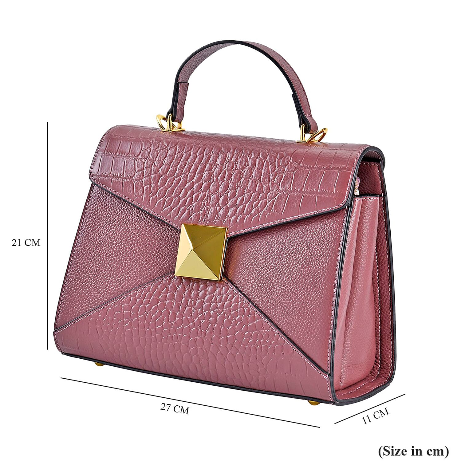 Genuine Leather Stud Handbag with Detachable Shoulder Strap Pattern Embossed Wallet with RFID Protection