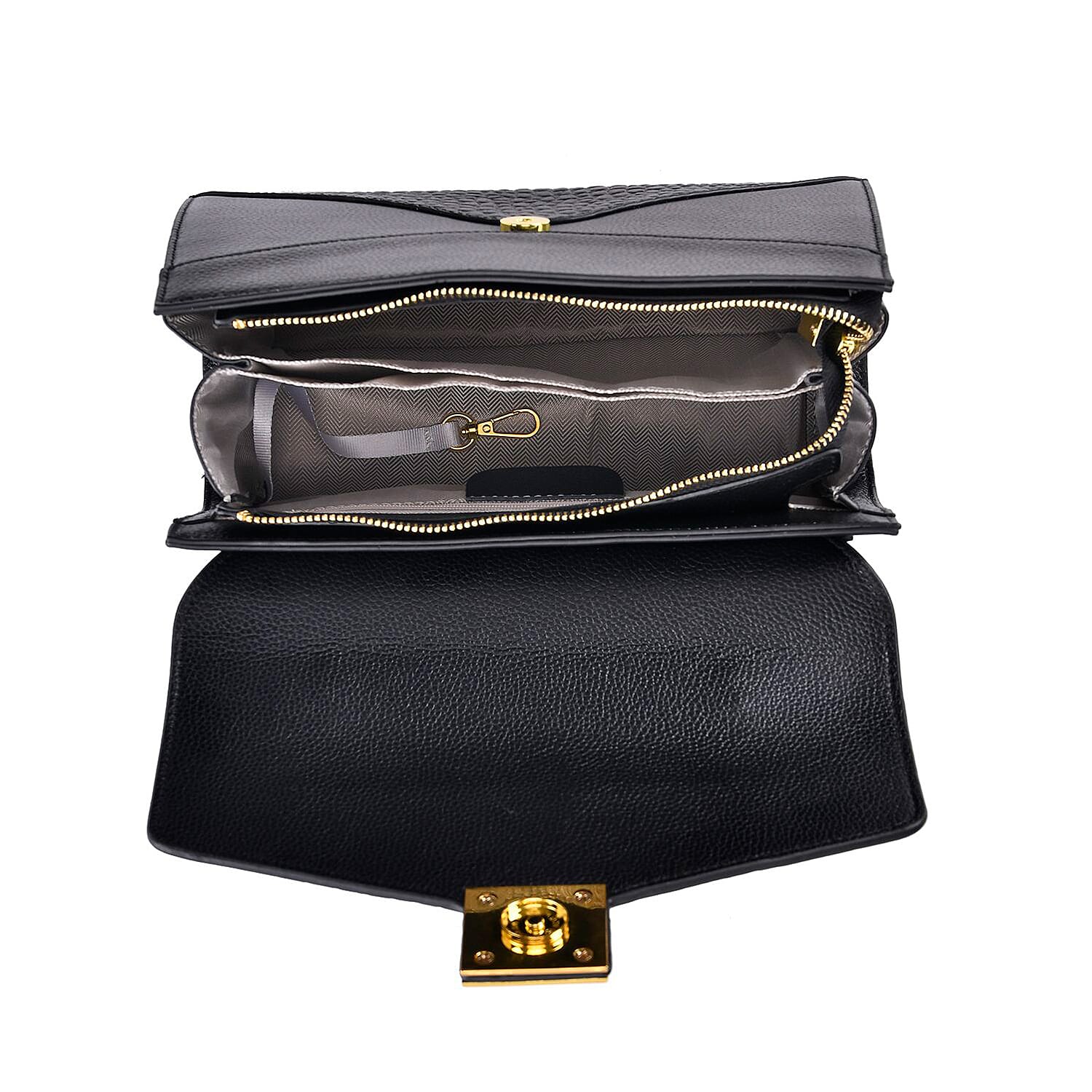 Genuine Leather Stud Handbag with Detachable Shoulder Strap Pattern and Embossed Wallet with RFID Protection