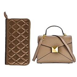 Genuine Leather Stud Black Handbag & Embossed Burgundy Wallet with RFID Protection