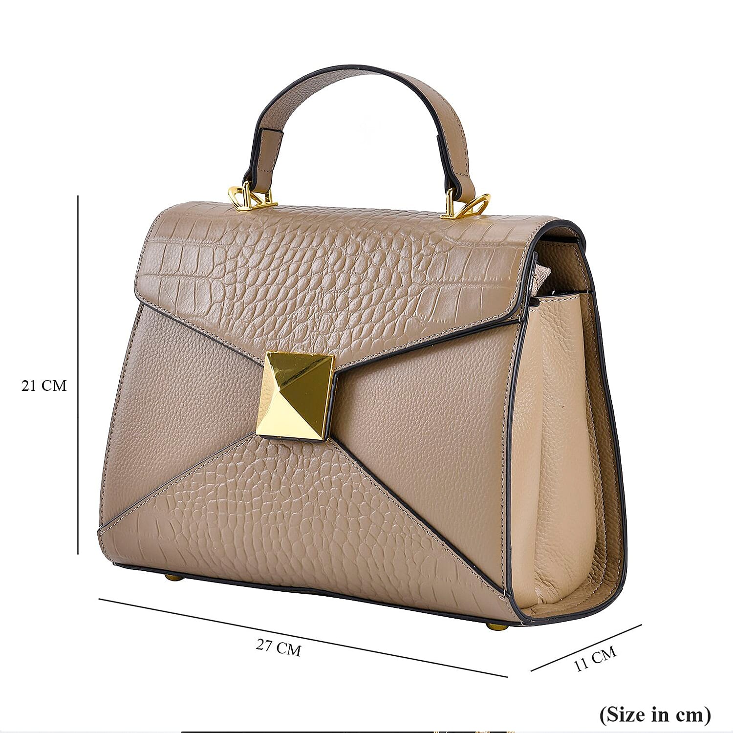 Genuine Leather Studded Handbag Set with Detachable Strap & RFID Embossed Wallet