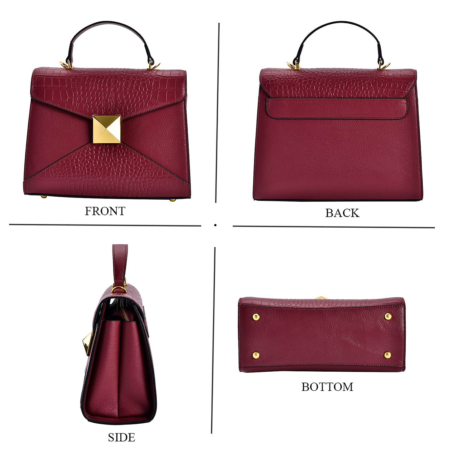 Genuine Leather Studded Handbag Set with Detachable Strap & RFID Embossed Wallet