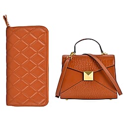 Genuine Leather Stud Black Handbag & Embossed Burgundy Wallet with RFID Protection