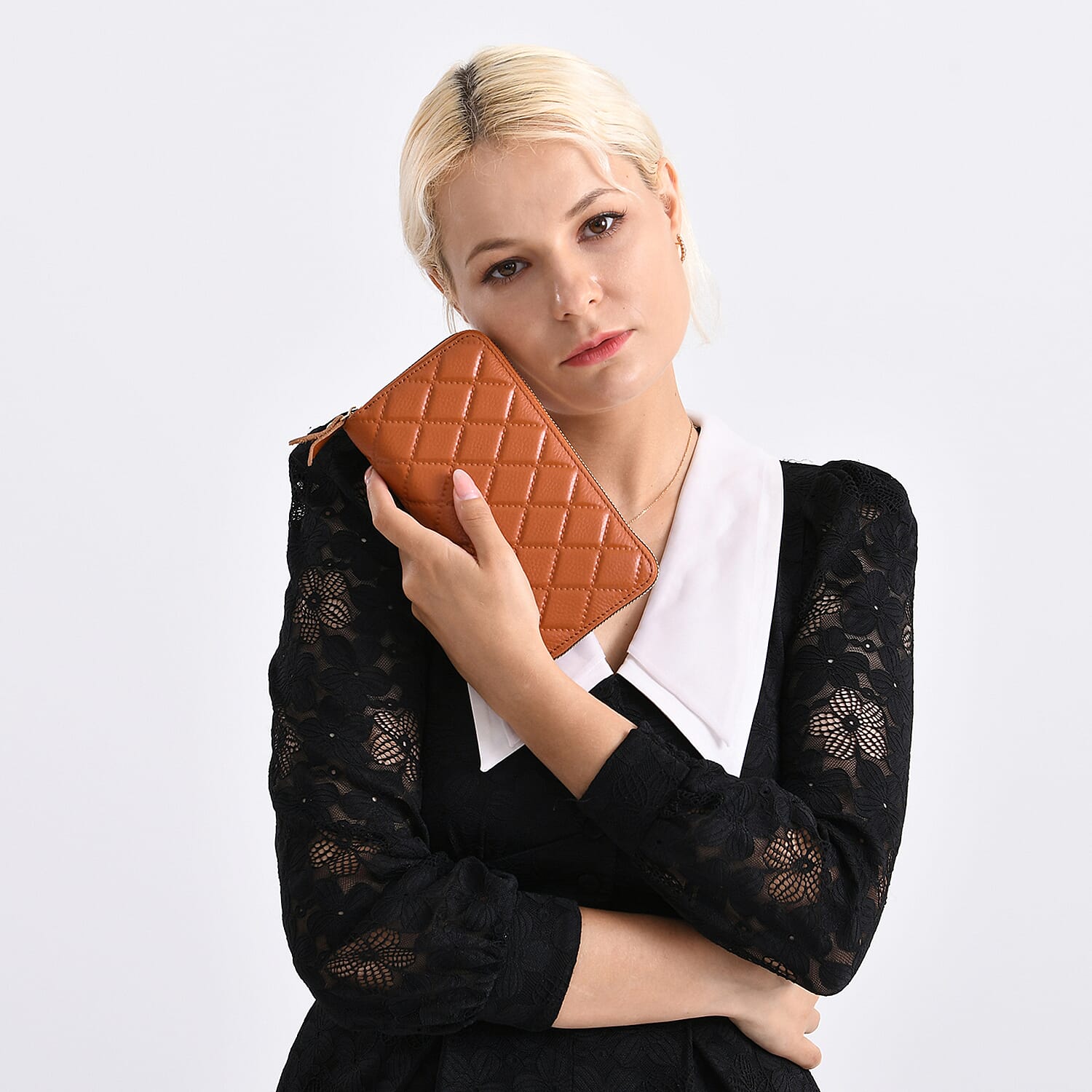 Genuine Leather Studded Handbag Set with Detachable Strap & RFID Embossed Wallet