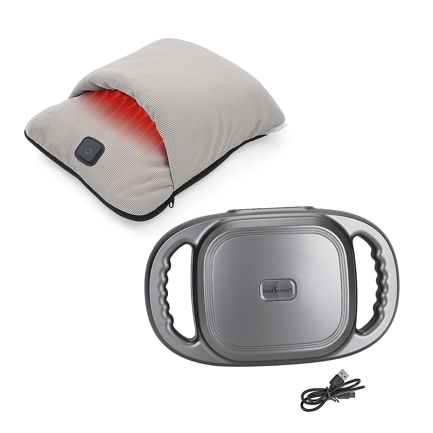 Soulsmart Massager Duo &ndash; Velvet USB Heated Foot Massager (10W) with Professional 6-Head Massager (2000mAh)