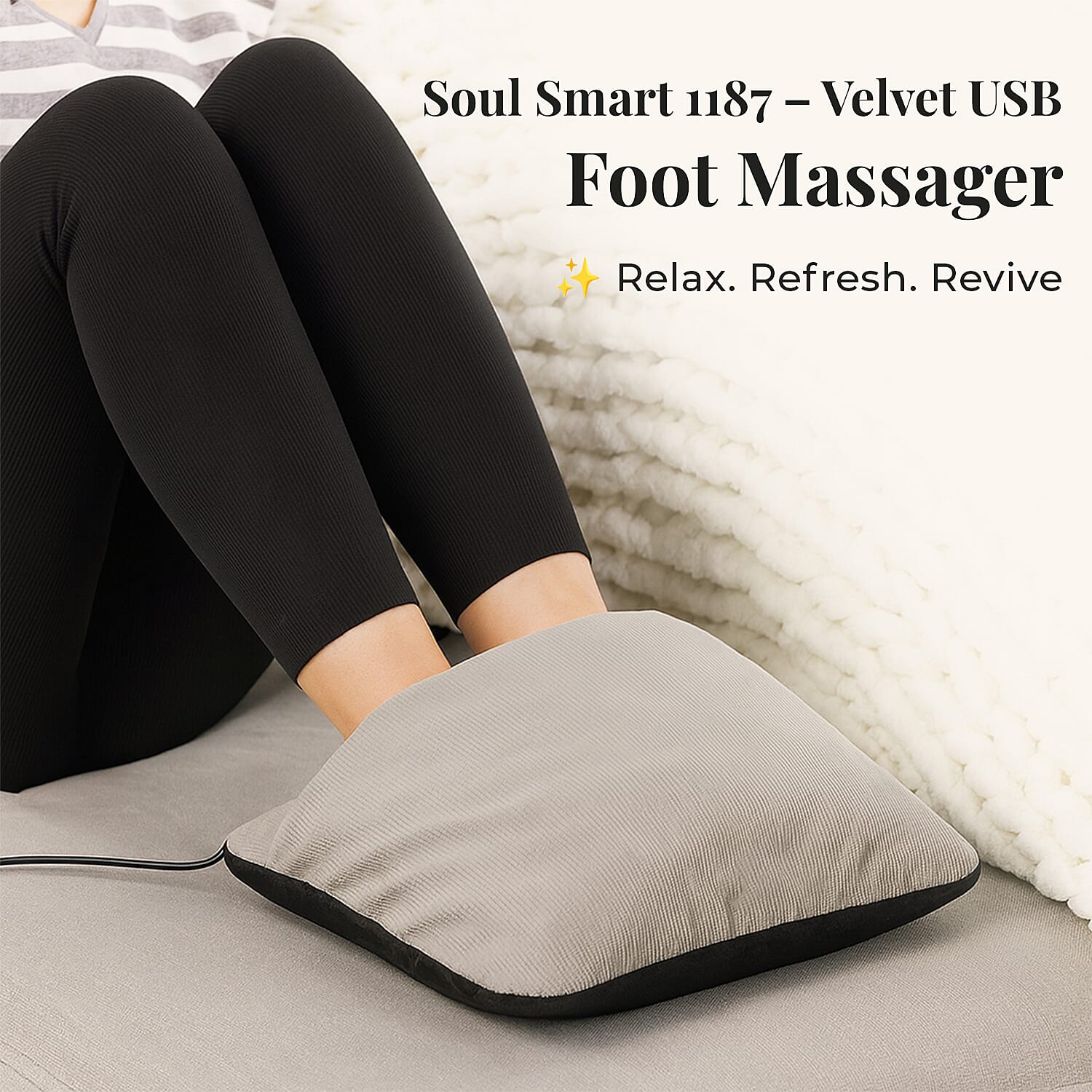 Soulsmart Massager Duo &ndash; Velvet USB Heated Foot Massager (10W) with Professional 6-Head Massager (2000mAh)