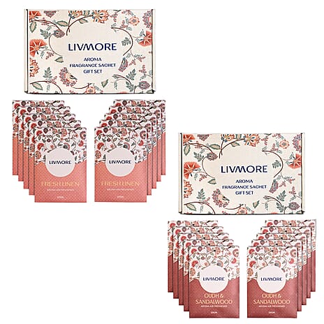 Pack of 20 Livmore Scented Sachets &ndash; Fresh Linen & Oudh & Sandalwood (20g Each)