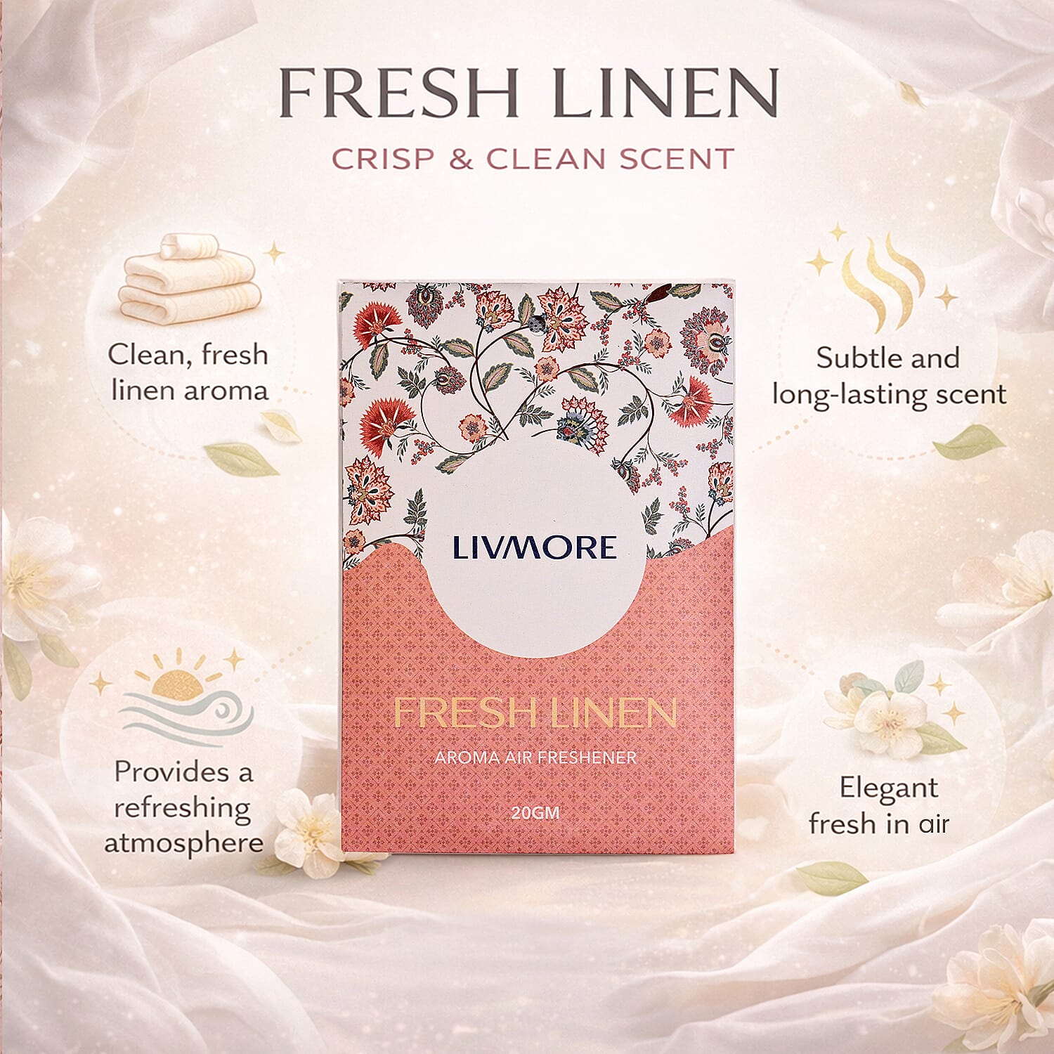 Pack of 20 Livmore Scented Sachets &ndash; Fresh Linen & Oudh & Sandalwood (20g Each)