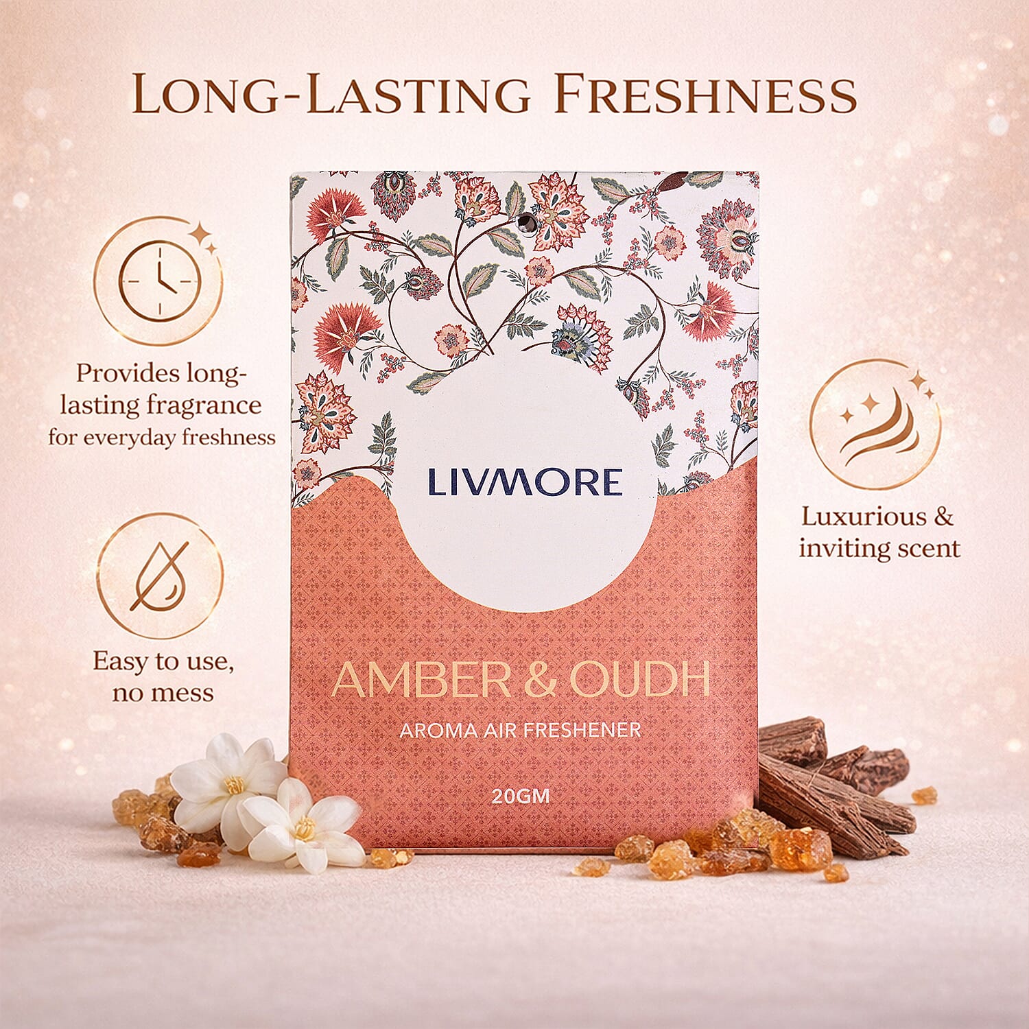 Pack of 20 Livmore Scented Sachets &ndash; Amber & Oudh - Lavender (20g Each)