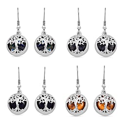 Abalone Shell Tree of Life Earrings with Hook in Silver Tone