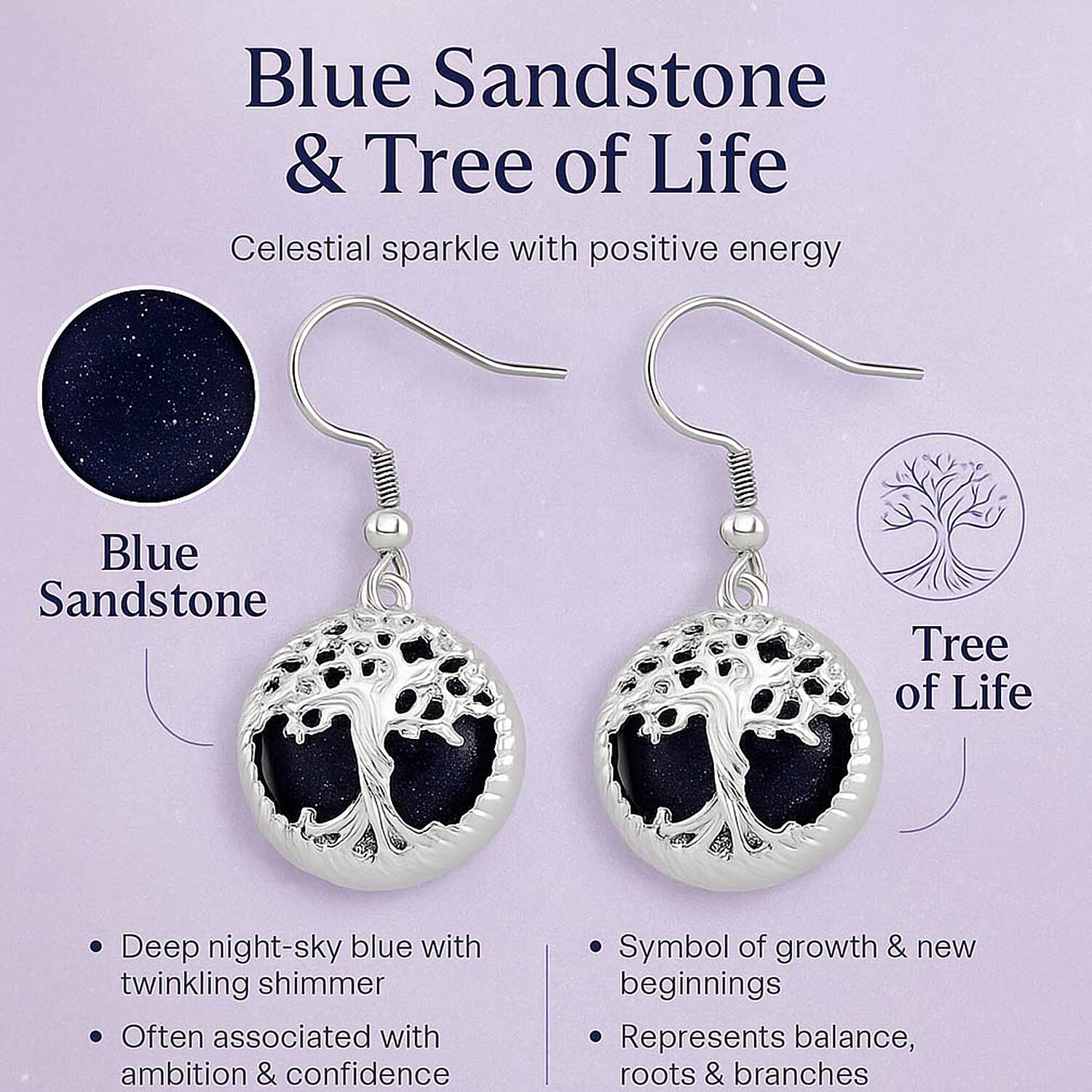 Set of 4 Tree of Life Hook Earrings in Silver Tone &ndash; Abalone Shell, Labradorite, Blue Sandstone & Yellow Tiger&rsquo;s Eye.
