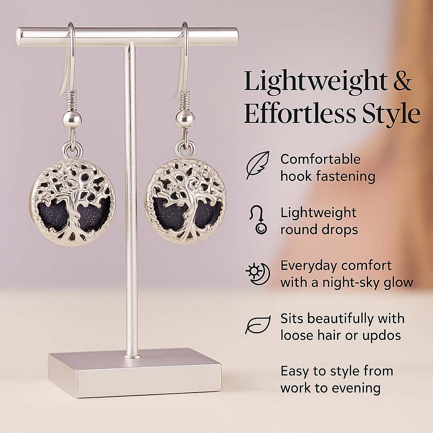 Set of 4 Tree of Life Hook Earrings in Silver Tone &ndash; Abalone Shell, Labradorite, Blue Sandstone & Yellow Tiger&rsquo;s Eye.