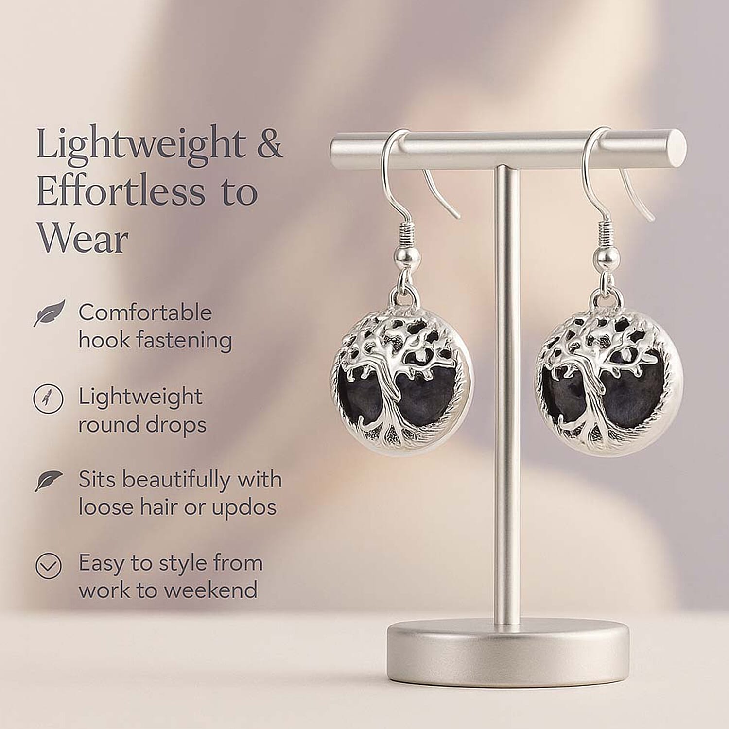 Set of 4 Tree of Life Hook Earrings in Silver Tone &ndash; Abalone Shell, Labradorite, Blue Sandstone & Yellow Tiger&rsquo;s Eye.