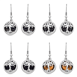 Set of 4 Tree of Life Gemstone Hook Earrings in Silver Tone (Abalone Shell, Labradorite, Blue Sandstone & Yellow Tiger&rsquo;s Eye)