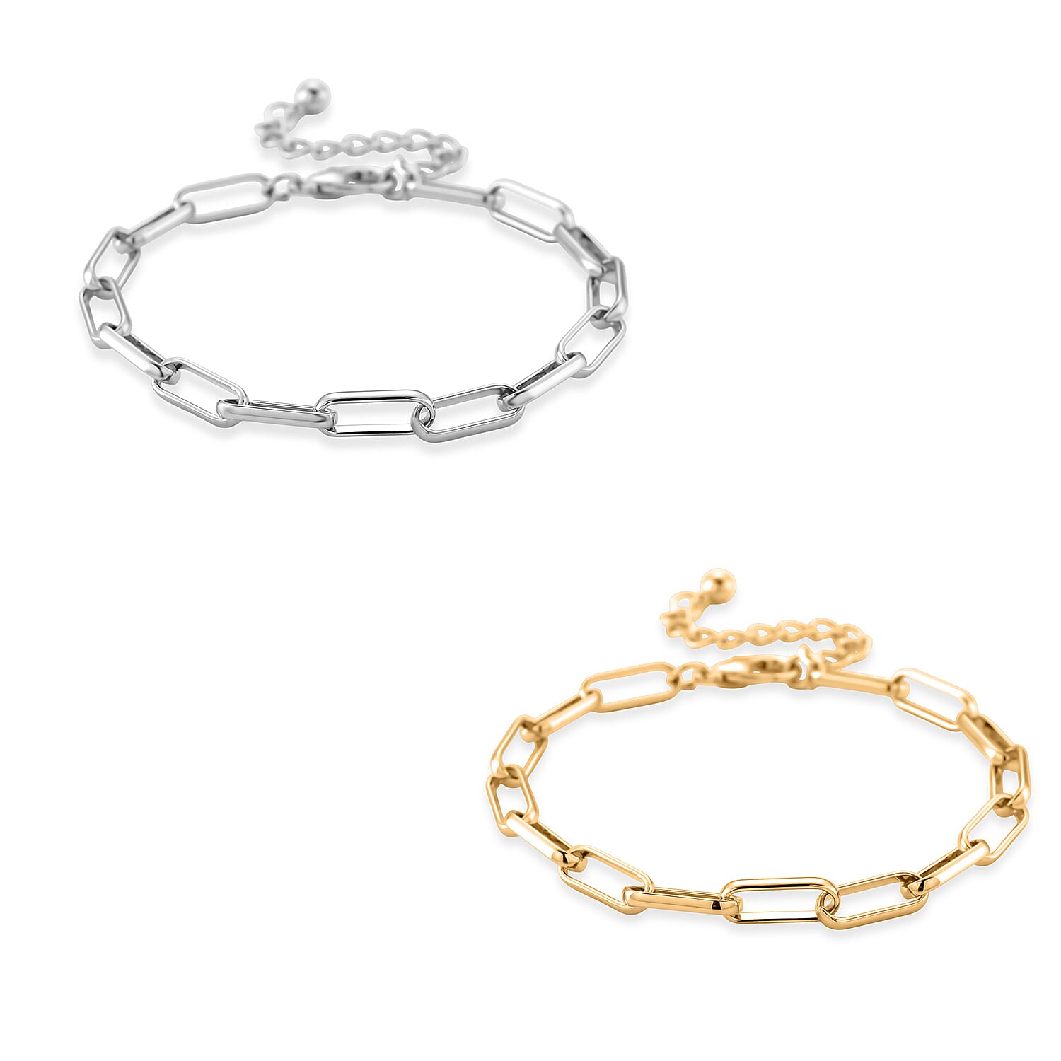 Set of 2 Paperclip Chain Bracelets (Size 8" - 2" Extender)