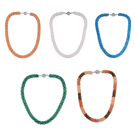 Set of 5 Crystal Necklaces with Austrian Crystal Embellished Magnetic Clasp &ndash; Assorted Colours