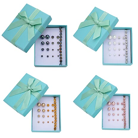 Set of 4 &ndash; 9 Piece Shell Pearl & Crystal Jewellery Sets with Tennis Bracelet (Size 8 - 1.5 Ext) 52.50 Ct.
