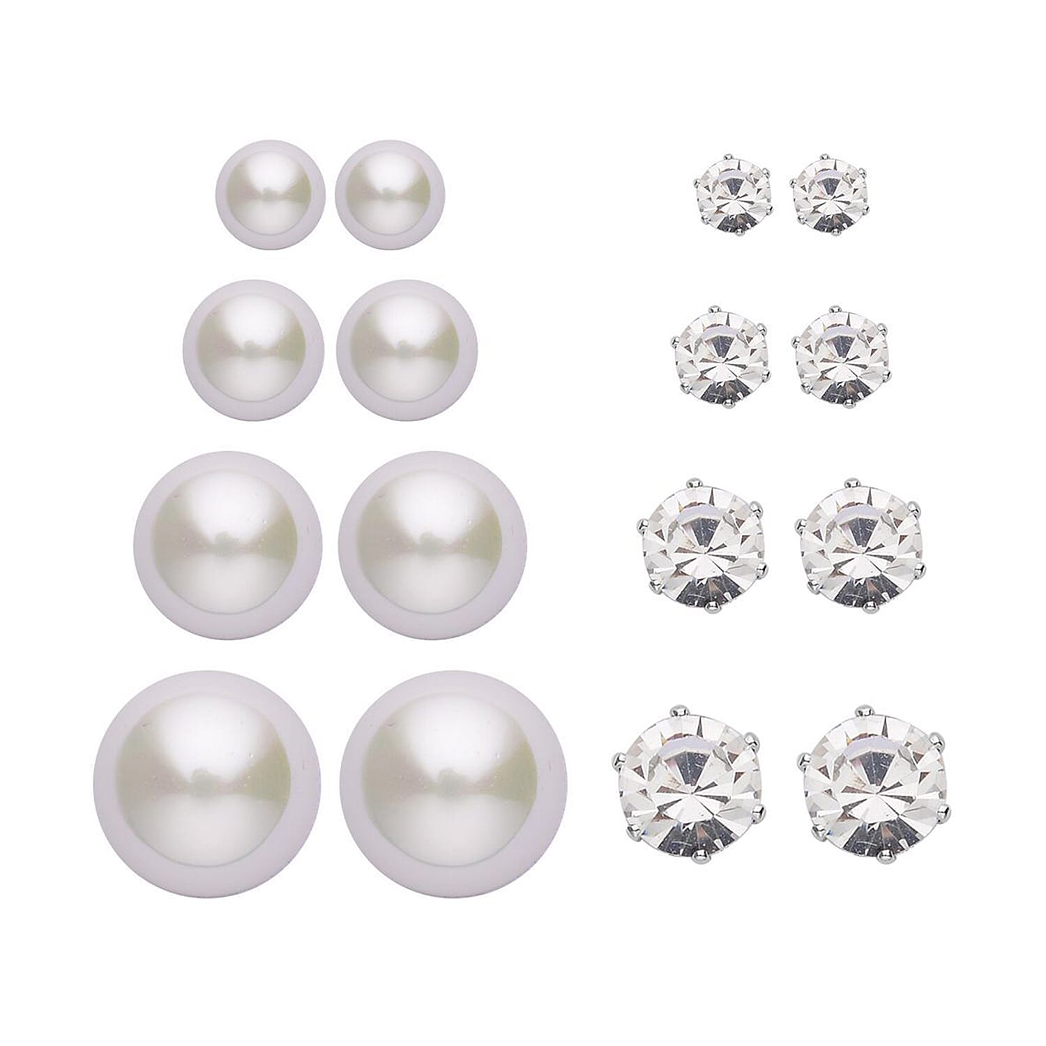 Set of 4 &ndash; 9 Piece Shell Pearl & Crystal Jewellery Sets with Tennis Bracelet (Size 8 - 1.5 Ext) 52.50 Ct.