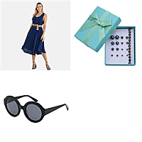 Shop the Look &ndash; Navy Dress, Pearl & Crystal Jewellery Set with Black Sunglasses