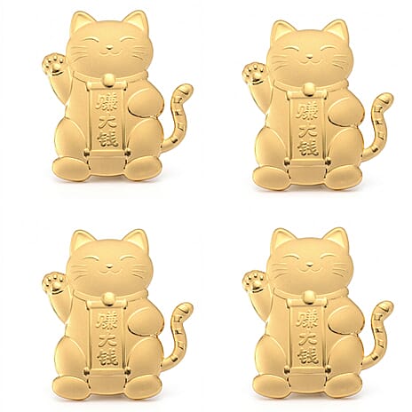 Set of 4 &ndash; 24K Yellow Gold (99.9% Purity) Maneki Neko Lucky Cat Embossed Collectables.