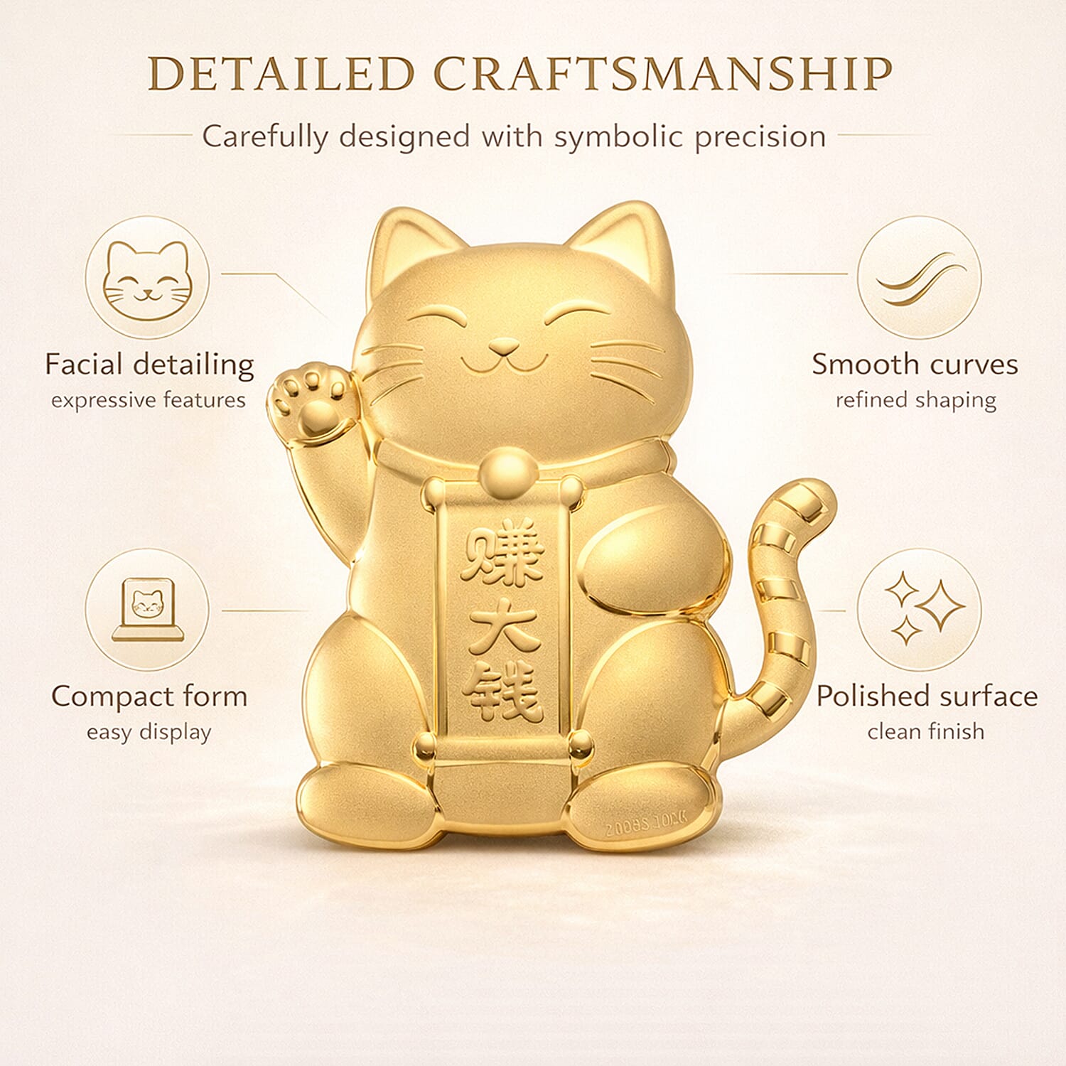 Set of 4 &ndash; 24K Yellow Gold (99.9% Purity) Maneki Neko Lucky Cat Embossed Collectables.