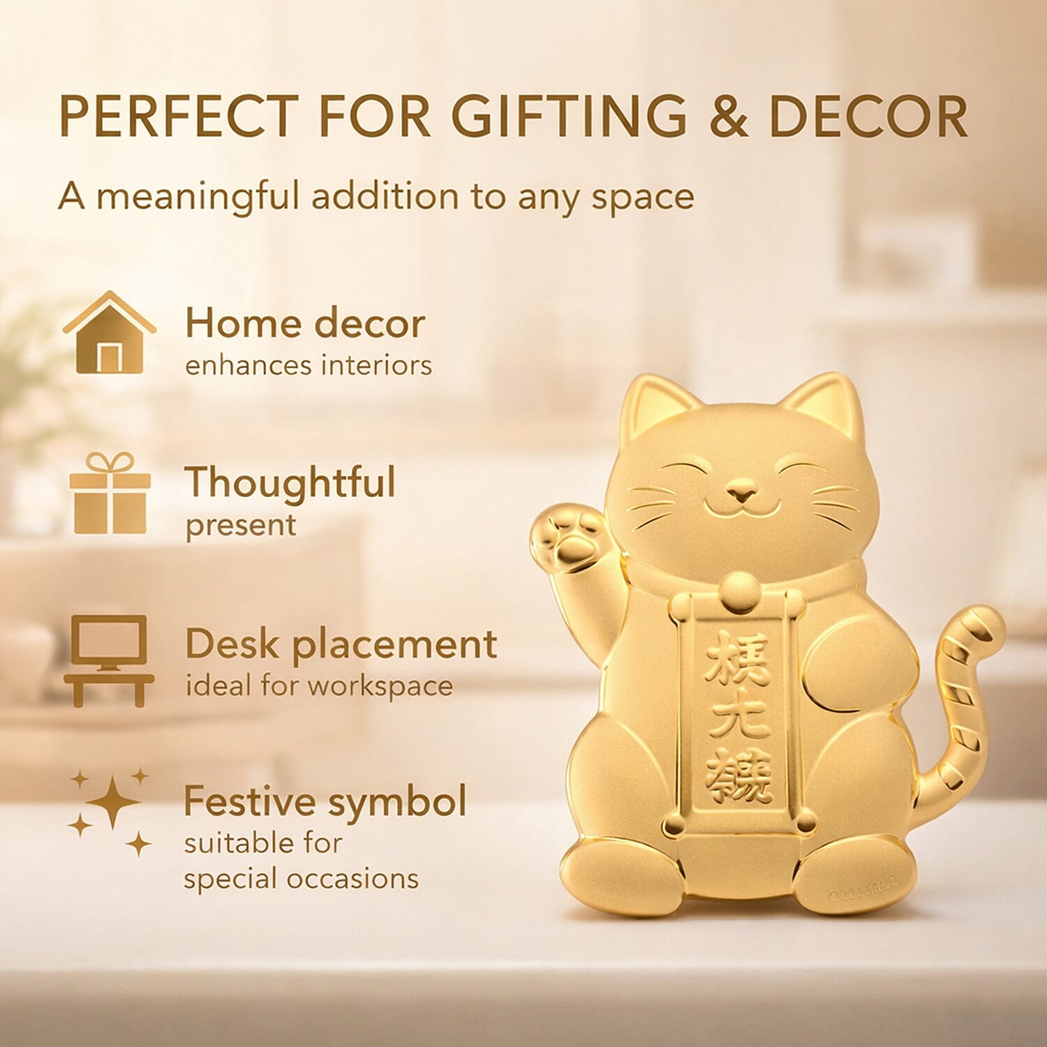 Set of 4 &ndash; 24K Yellow Gold (99.9% Purity) Maneki Neko Lucky Cat Embossed Collectables.
