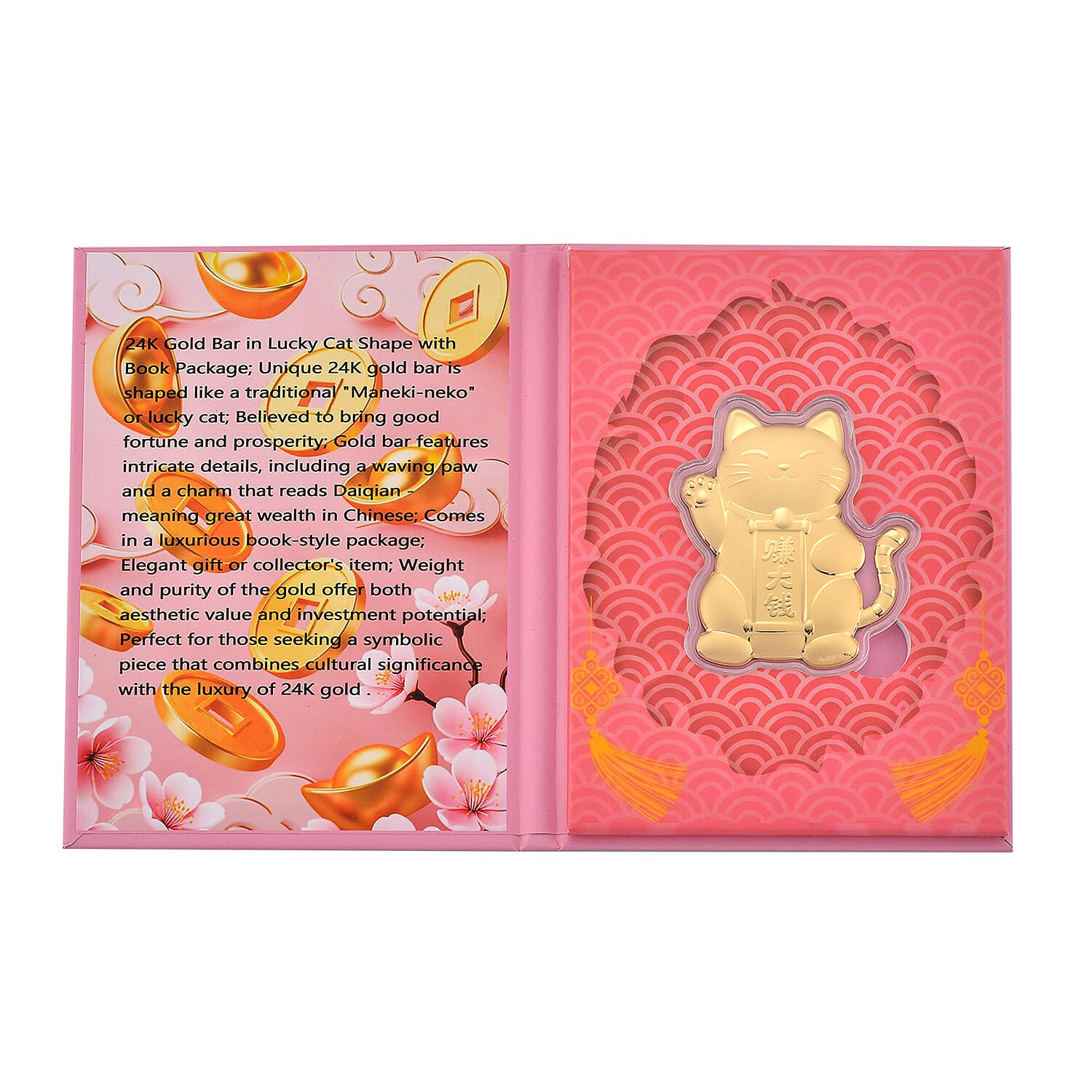 Set of 4 &ndash; 24K Yellow Gold (99.9% Purity) Maneki Neko Lucky Cat Embossed Collectables.