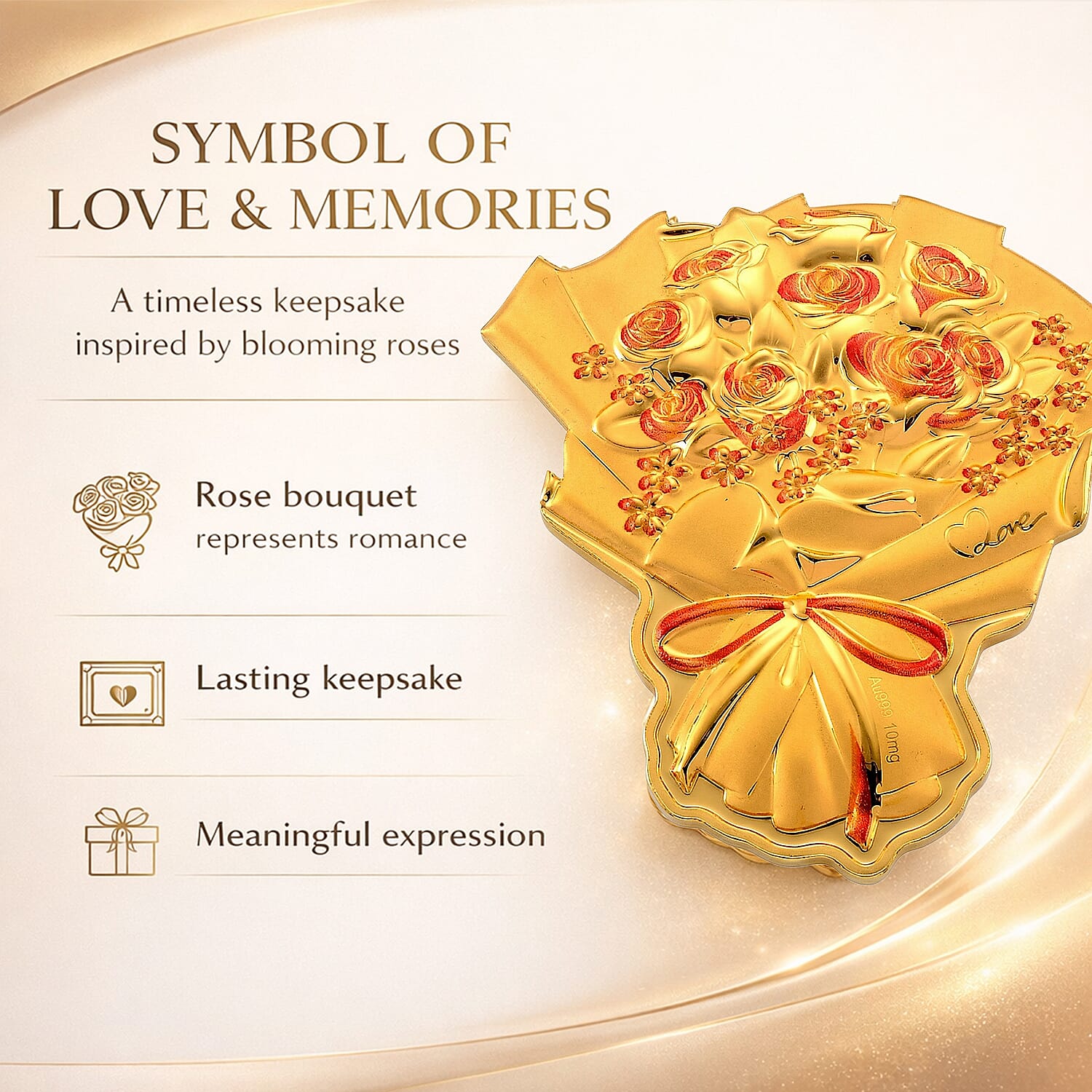 Set of 3 &ndash; 24K Gold (99.9% Purity) Two Tone Luxury Rose Bouquet with Presentation Book &ndash; 10mg Each.