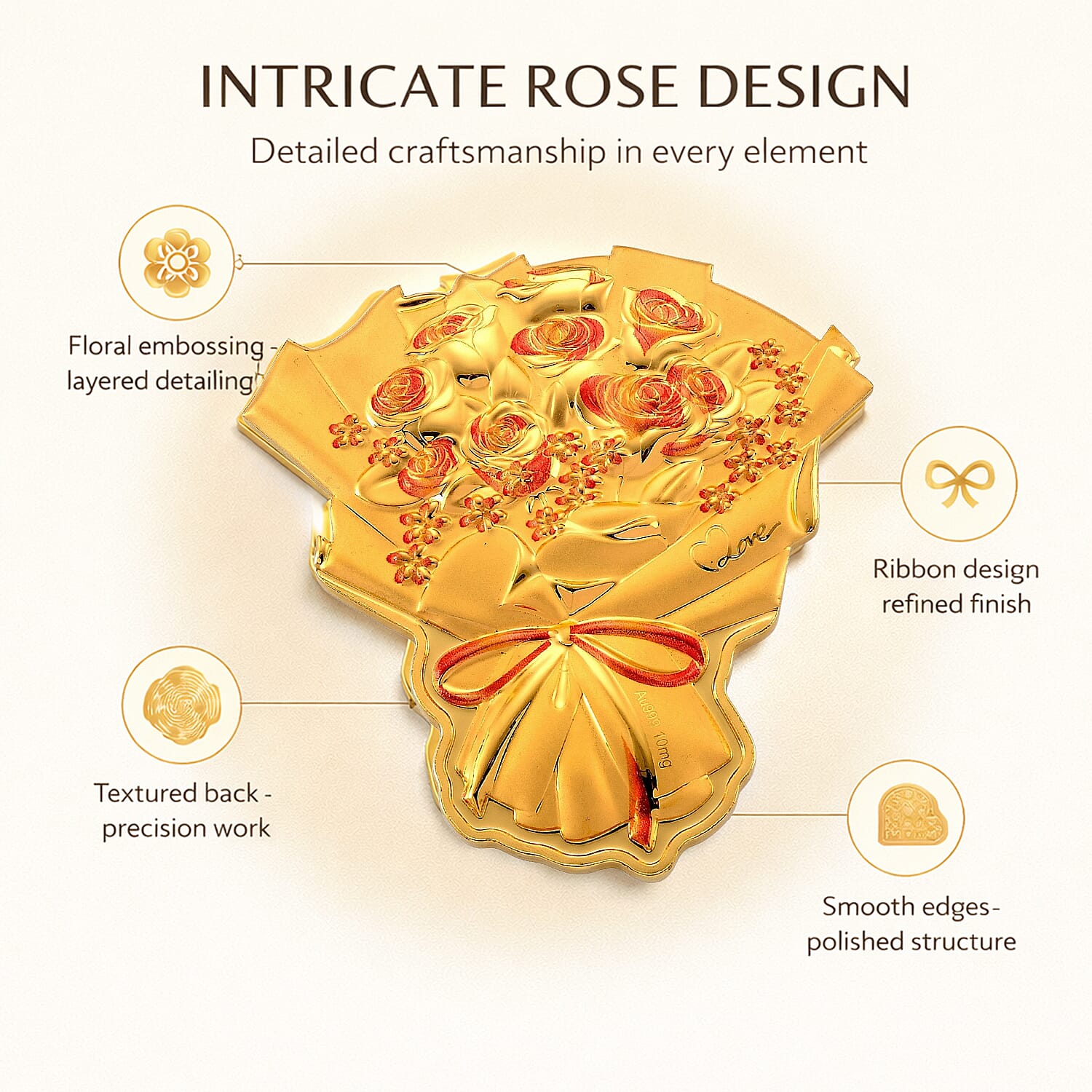 Set of 3 &ndash; 24K Gold (99.9% Purity) Two Tone Luxury Rose Bouquet with Presentation Book &ndash; 10mg Each.