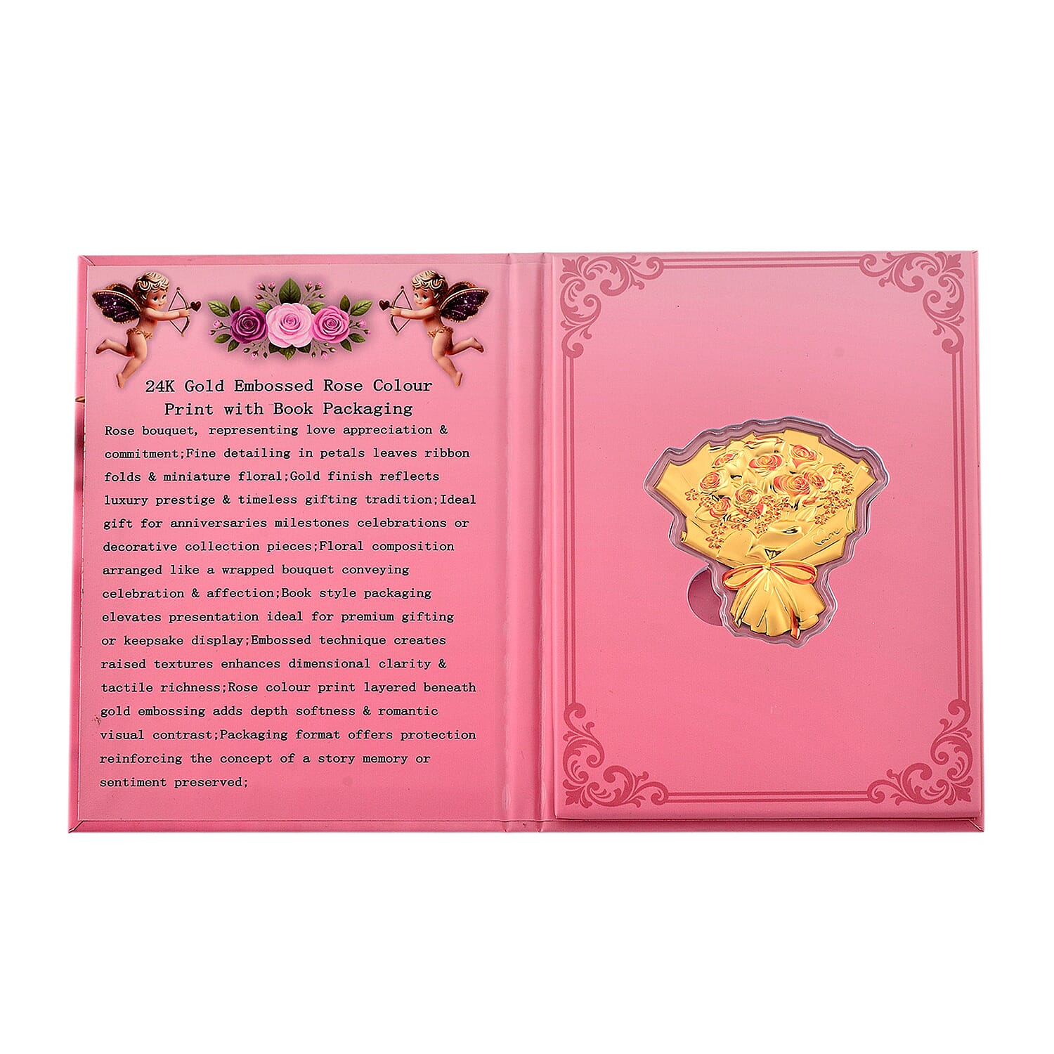 Set of 3 &ndash; 24K Gold (99.9% Purity) Two Tone Luxury Rose Bouquet with Presentation Book &ndash; 10mg Each.