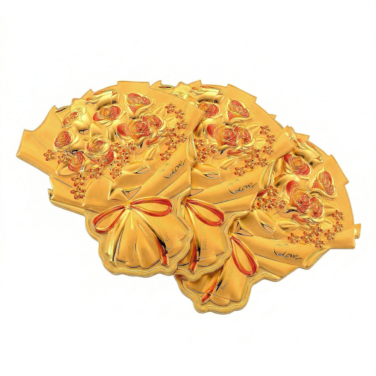 Set of 3 &ndash; 24K Gold (99.9% Purity) Two Tone Luxury Rose Bouquet with Presentation Book &ndash; 10mg Each.