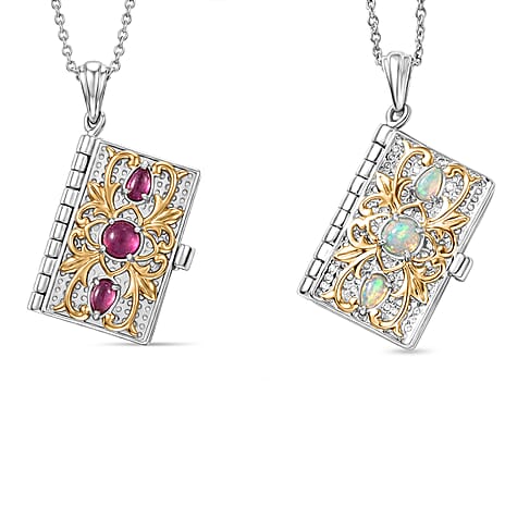 Set of 2 EverTrue Bible Pendants with Chain (Size 20) &ndash; African Ruby & Ethiopian Opal