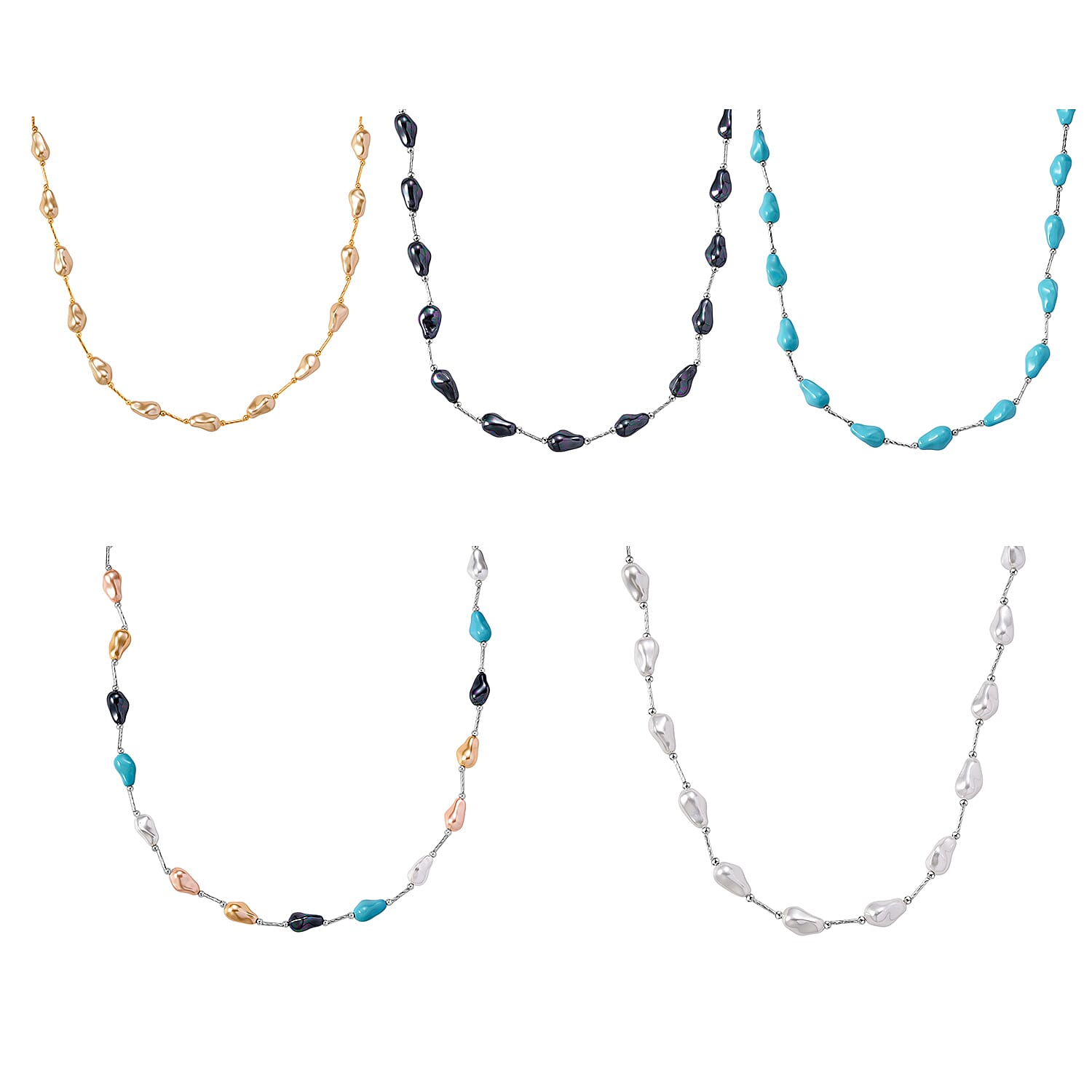 Set of 5 Shell Pearl Necklace