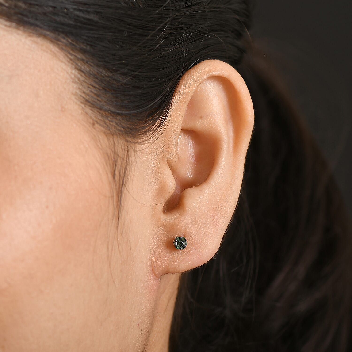 Set of 3 D'Joy Natural Diamond Stud Earrings with Push Back in Sterling Silver &ndash; Champagne, Green & Multi-Colour Diamonds.