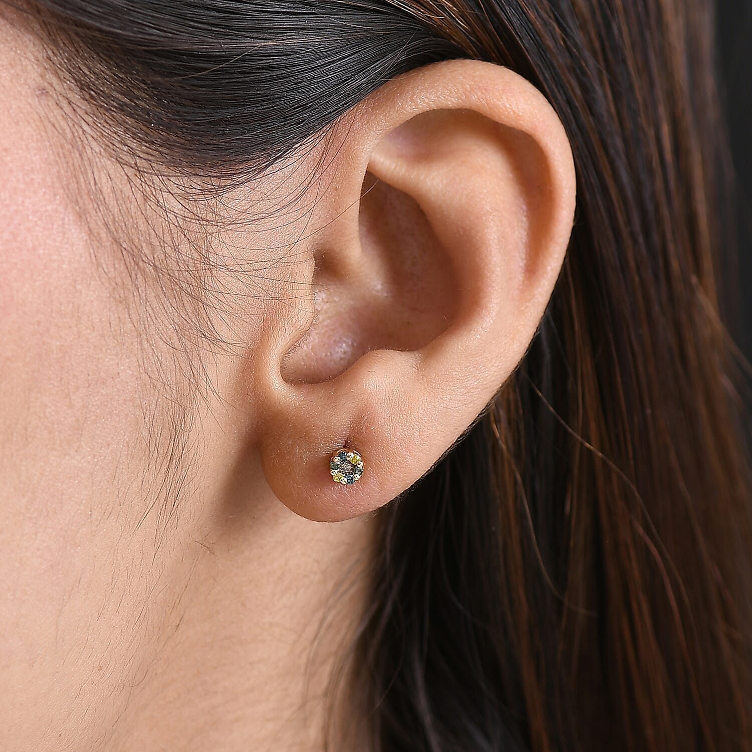 Set of 3 D'Joy Natural Diamond Stud Earrings with Push Back in Sterling Silver &ndash; Champagne, Green & Multi-Colour Diamonds.