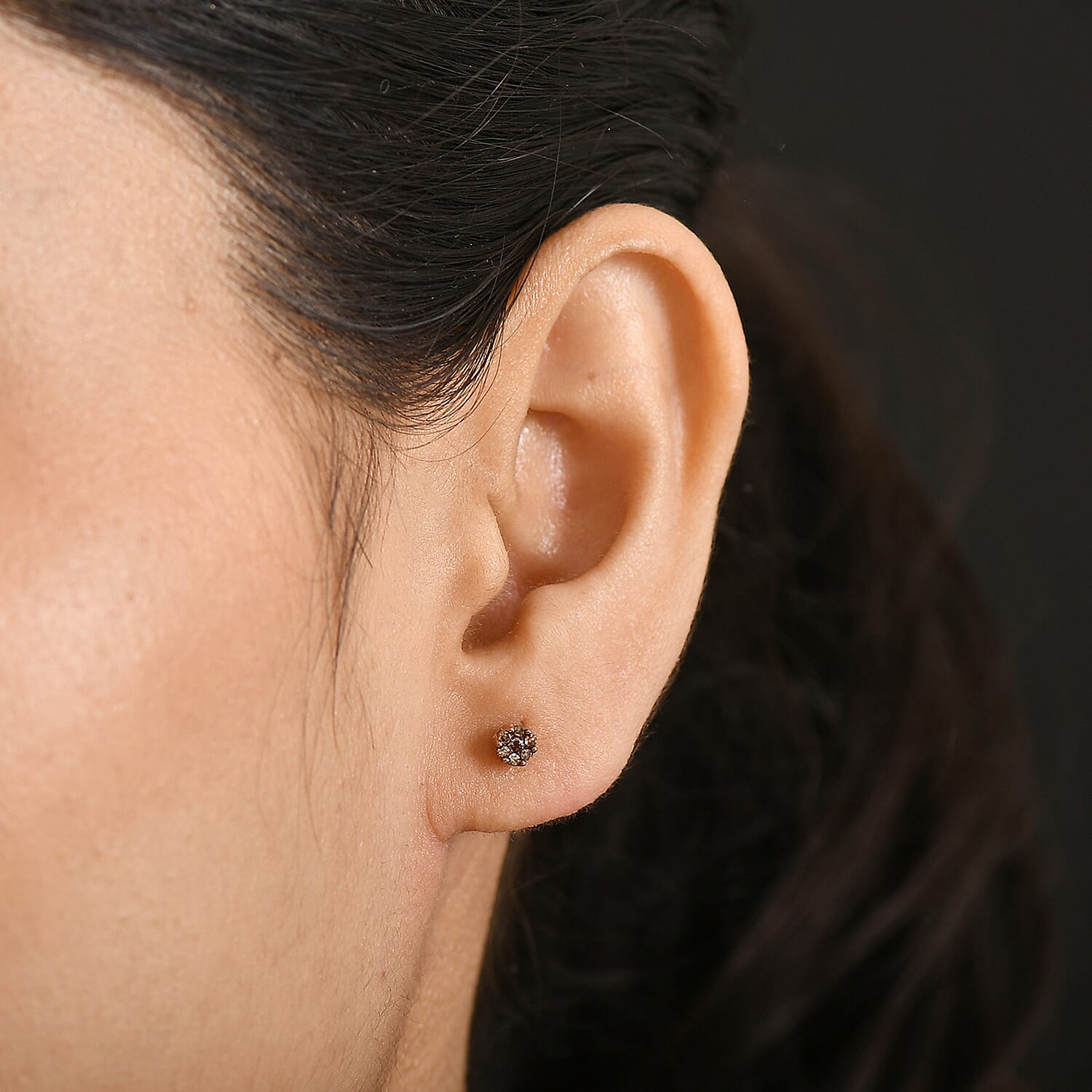 Set of 3 D'Joy Natural Diamond Stud Earrings with Push Back in Sterling Silver &ndash; Champagne, Green & Multi-Colour Diamonds.