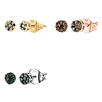 Set of 3 D'Joy Natural Diamond Stud Earrings with Push Back in Sterling Silver &ndash; Champagne, Green & Multi-Colour Diamonds.