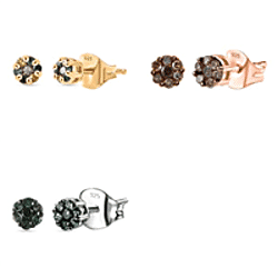 Set of 3 D'Joy Natural Diamond Cluster Earrings with Push Back in Sterling Silver (Champagne, Green & Multi-Colour Diamonds)