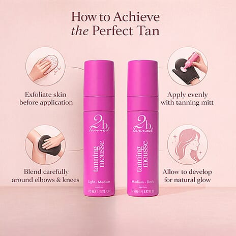 Set of 2 2bTanned Self Tanning Mousse &ndash; Light to Medium & Medium to Dark (175ml Each).