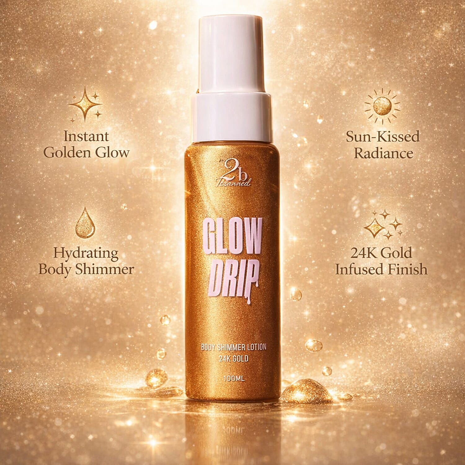Set of 2 2bTanned Glow Drip &ndash; 24K Gold & Pink Champagne (100ml Each).
