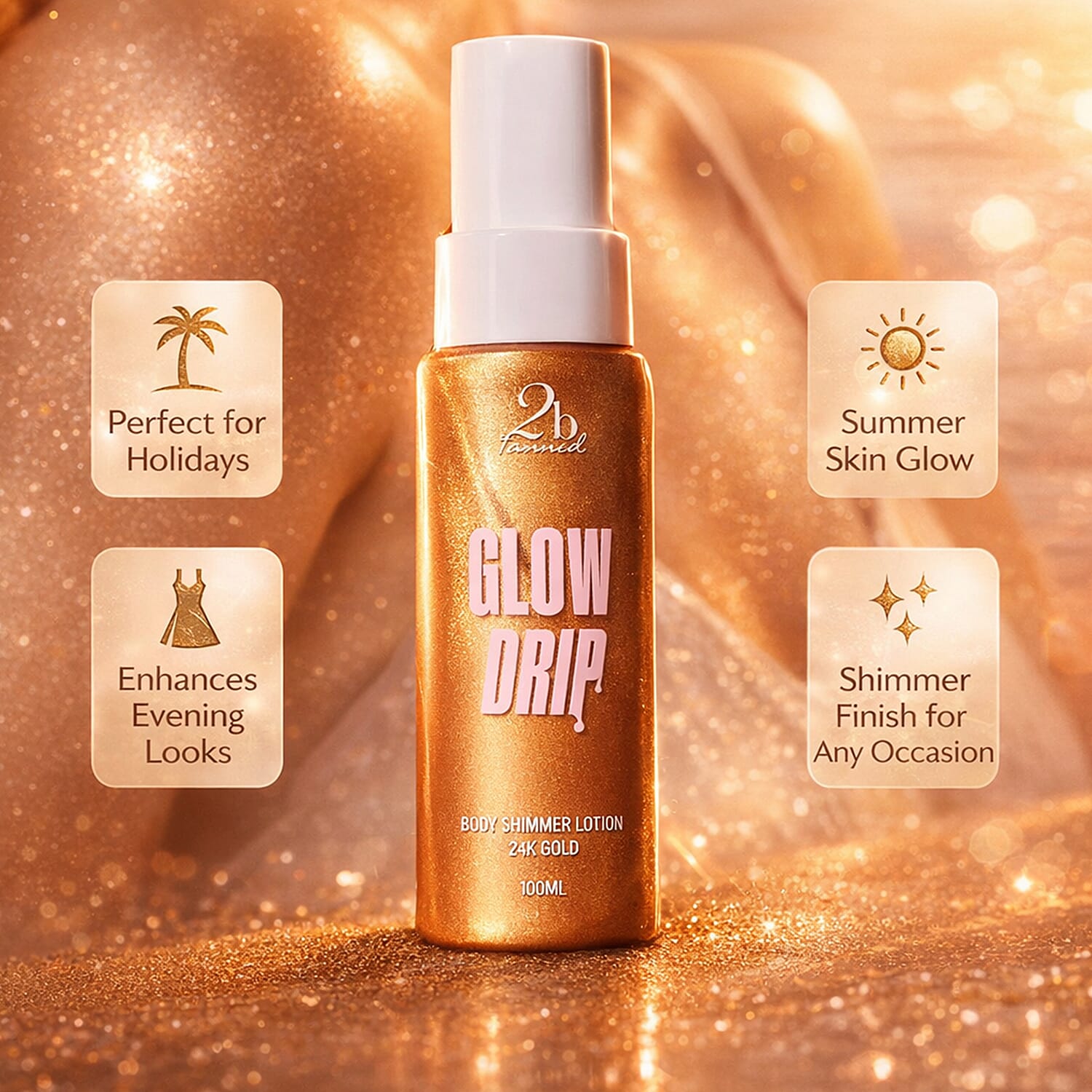 Set of 2 2bTanned Glow Drip &ndash; 24K Gold & Pink Champagne (100ml Each).