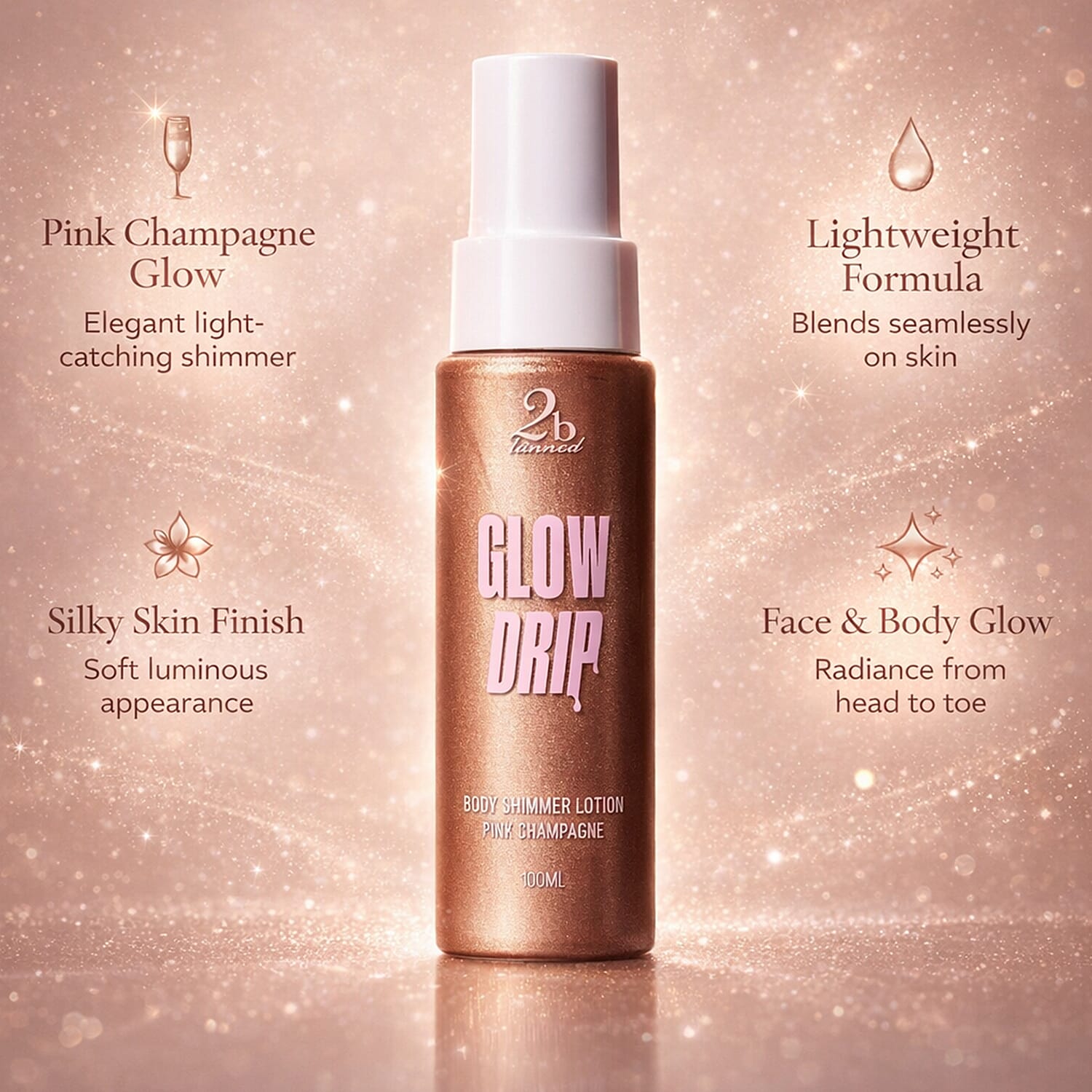 Set of 2 2bTanned Glow Drip &ndash; 24K Gold & Pink Champagne (100ml Each).